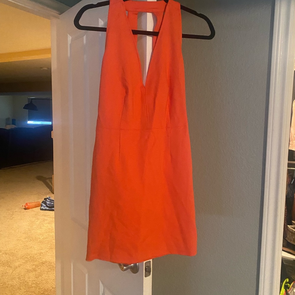 Open back dress, orange/pink